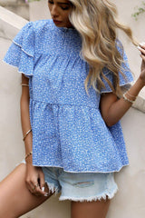 Ditsy Floral Layered Flutter Sleeve Blouse - Trendsi - Flyclothing LLC