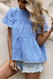 Ditsy Floral Layered Flutter Sleeve Blouse - Trendsi