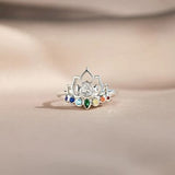 925 Sterling Silver Inlaid Zircon Lotus Shape Ring - Trendsi