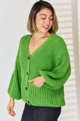 Pocketed Button Up Dropped Shoulder Cardigan - Trendsi