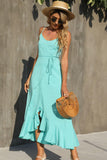 Decorative Button Spaghetti Strap Ruffle Hem Dress - Trendsi