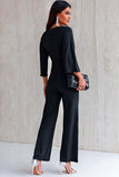 Twisted Plunge Three-Quarter Sleeve Jumpsuit - Trendsi - Flyclothing LLC