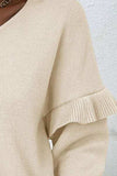 V-Neck Ruffle Trim Long Sleeve Sweater - Trendsi - Flyclothing LLC