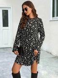 Round Neck Long Sleeve Mini Dress - Trendsi - Flyclothing LLC