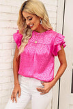 Leopard Flutter Sleeve Frill Neck Blouse - Trendsi - Flyclothing LLC