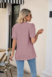 Eyelet Puff Sleeve V-Neck Top - Trendsi - Flyclothing LLC