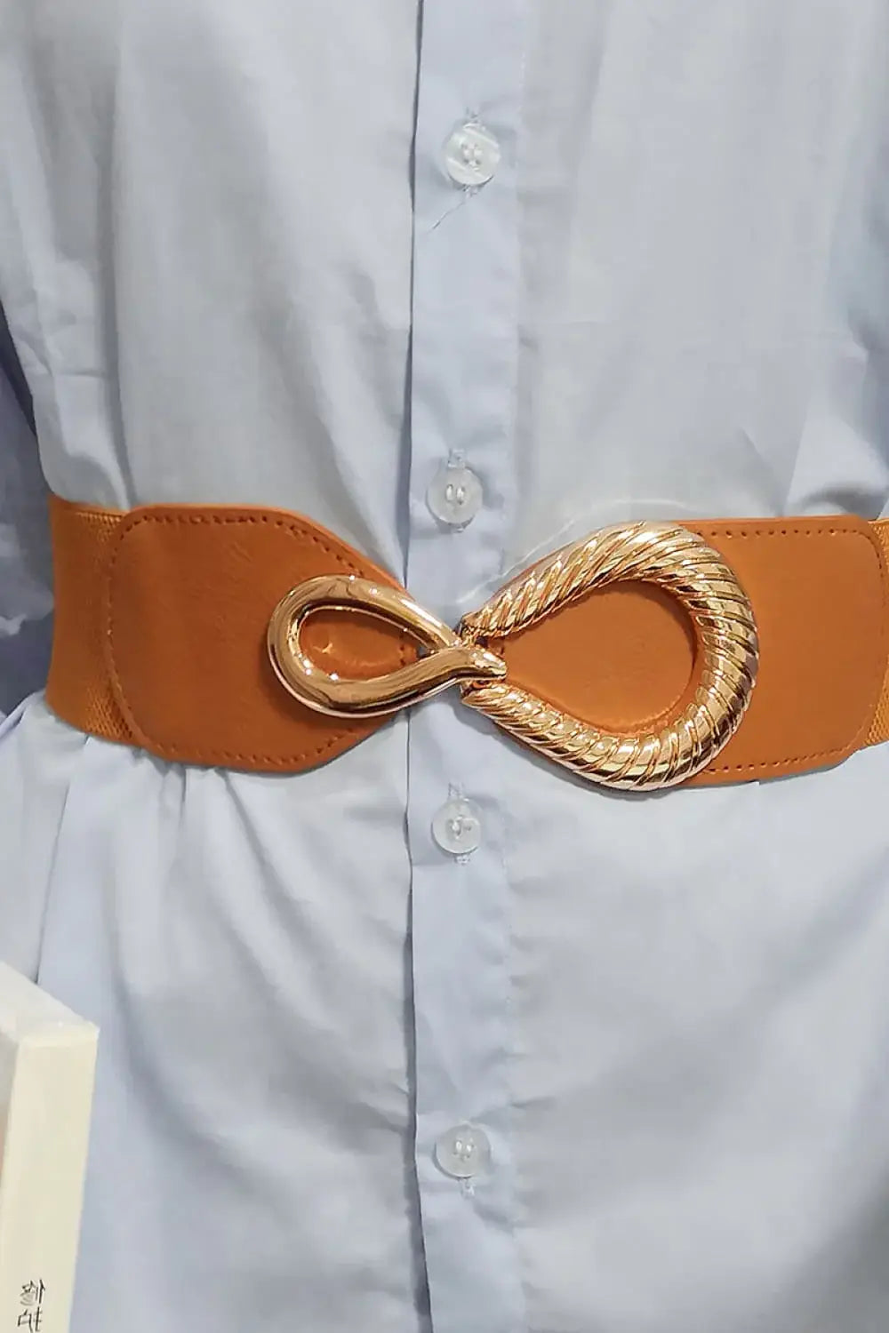 Ribbed Alloy Buckle Elastic Belt - Trendsi - Flyclothing LLC