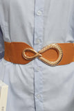 Ribbed Alloy Buckle Elastic Belt - Trendsi