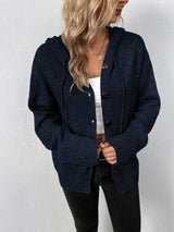 Button-Down Long Sleeve Hooded Sweater - Trendsi - Flyclothing LLC
