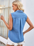 Pocketed Button Up Sleeveless Denim Top - Trendsi