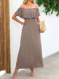 Off-Shoulder Slit Maxi Dress - Trendsi - Flyclothing LLC