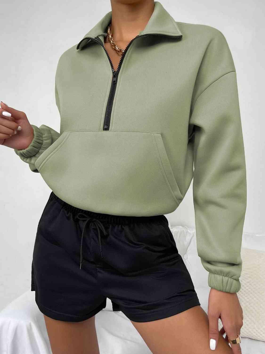 Half-Zip Dropped Shoulder Sweatshirt - Trendsi