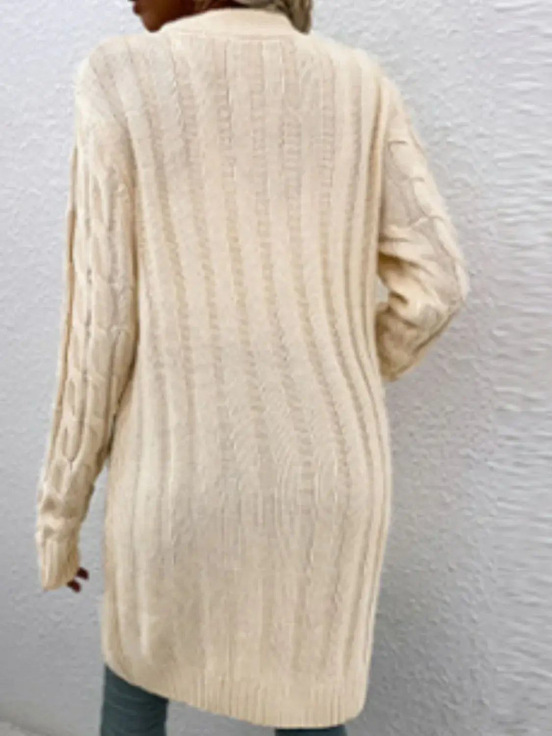 Cable-Knit Button Down Cardigan with Pockets - Trendsi - Flyclothing LLC