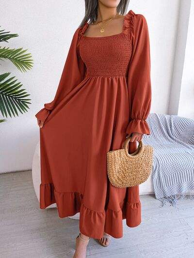 Smocked Square Neck Flounce Sleeve Dress - Trendsi - Flyclothing LLC