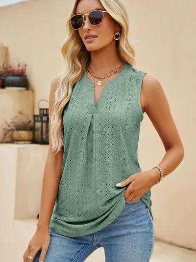 Eyelet Notched Tank - Trendsi - Flyclothing LLC