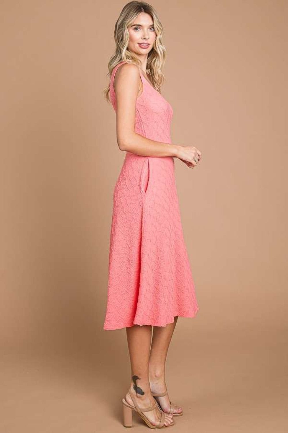 Culture Code Texture Square Neck Tank Dress with Pockets - Trendsi