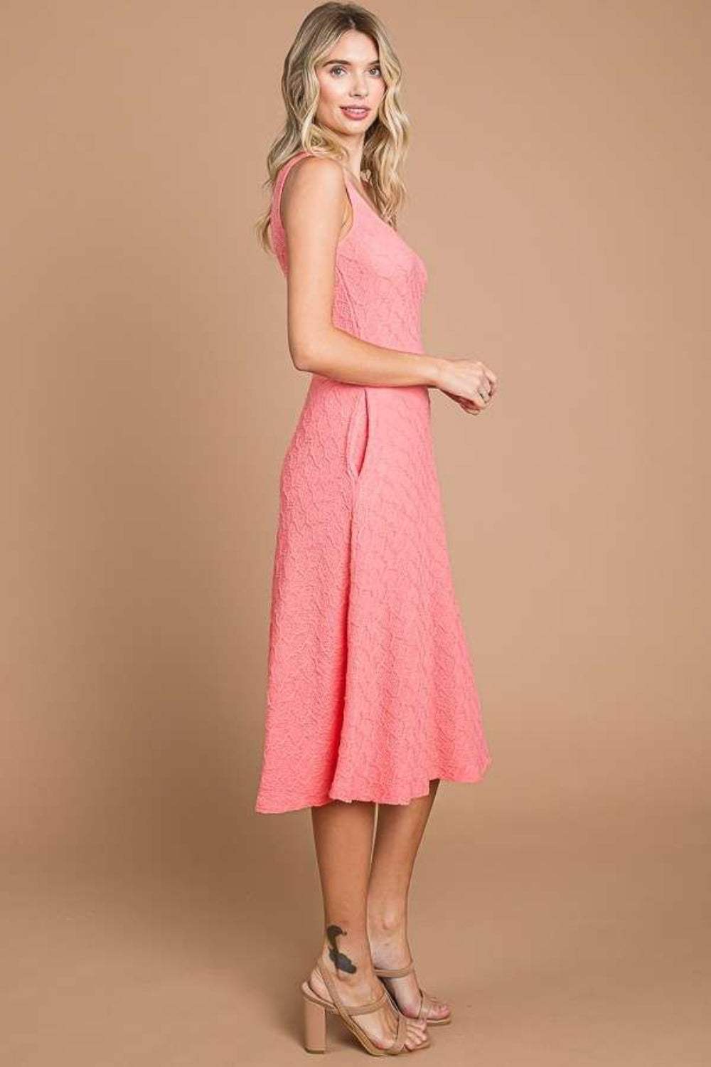 Culture Code Texture Square Neck Tank Dress with Pockets - Trendsi - Flyclothing LLC