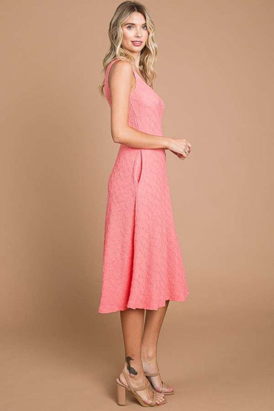 Culture Code Texture Square Neck Tank Dress with Pockets - Trendsi