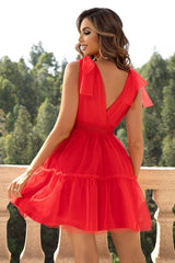V-Neck Shoulder Detail Mesh Dress - Trendsi - Flyclothing LLC
