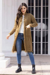 Fringe Trim Open Front Cardigan with Pockets - Trendsi