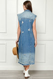 Veveret Full Size Distressed Sleeveless Longline Denim Jacket - Flyclothing LLC