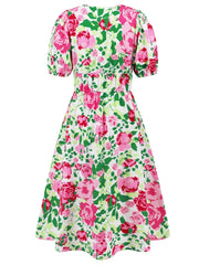Ruched Printed Surplice Short Sleeve Dress - Trendsi