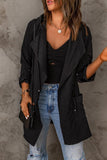 Drawstring Hooded Longline Jacket - Trendsi