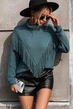 Turtle Neck Tassel Front Long Sleeve Pullover Sweater - Flyclothing LLC