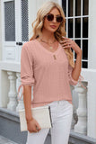 Eyelet Drawstring V-Neck Half Sleeve T-Shirt - Trendsi - Flyclothing LLC