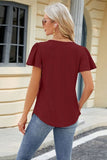 Eyelet Square Neck Short Sleeve T-Shirt - Trendsi