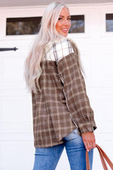 Plaid Contrast Button Up Shirt Jacket - Flyclothing LLC