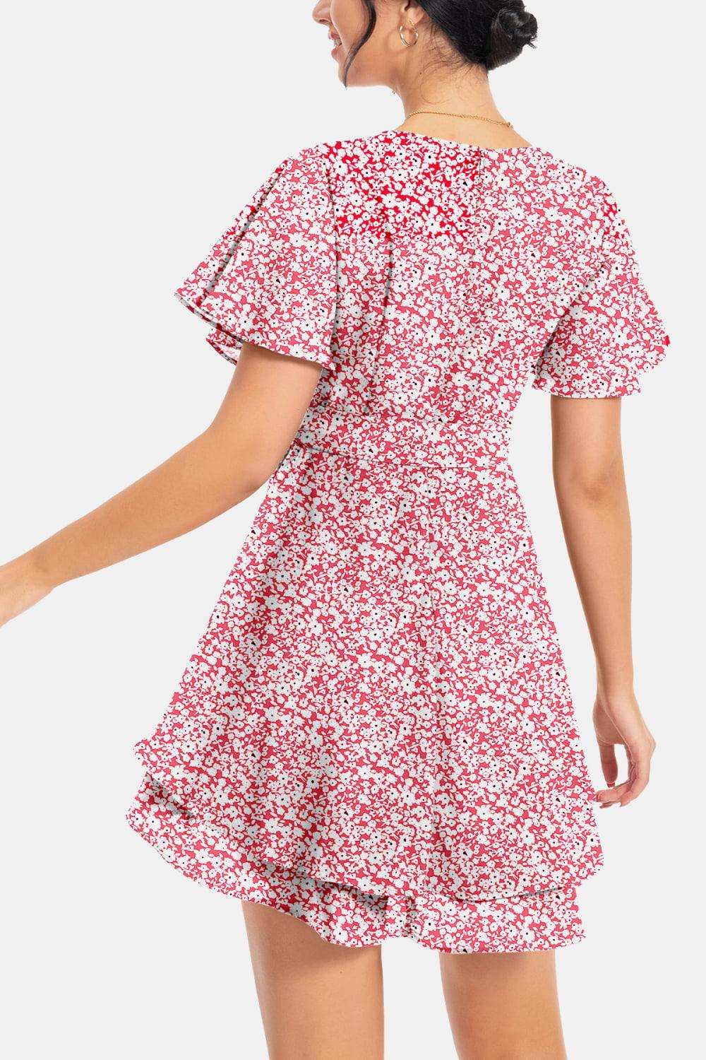 Surplice Neck Flutter Sleeve Dress - Trendsi - Flyclothing LLC