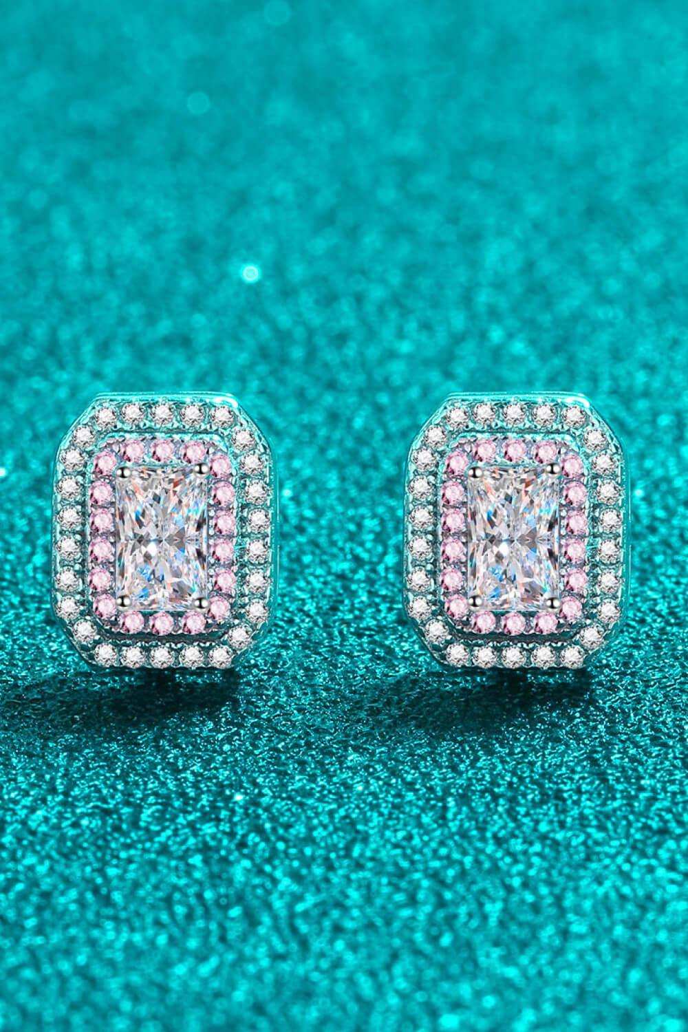 1 Carat Moissanite and Zircon Contrast Geometric Stud Earrings - Trendsi - Flyclothing LLC