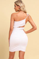 Ruched Cutout One-Shoulder Bodycon Dress - Trendsi - Flyclothing LLC