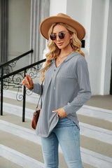 Long Sleeve Hooded Blouse - Trendsi - Flyclothing LLC