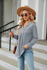 Long Sleeve Hooded Blouse - Trendsi