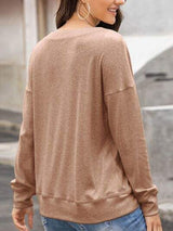 Quarter Button Dropped Shoulder Blouse - Trendsi - Flyclothing LLC