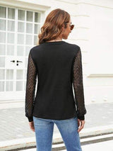 Waffle-Knit Round Neck Long Sleeve Blouse - Trendsi - Flyclothing LLC