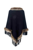 Faux Fur Trim Fringed Poncho - Trendsi - Flyclothing LLC