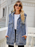 Drawstring Hooded Sleeveless Denim Top with Pockets - Trendsi