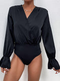 Surplice Neck Flounce Sleeve Bodysuit - Trendsi