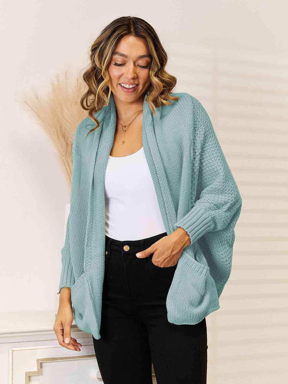 Open Front Cardigan with Pockets - Trendsi - Flyclothing LLC