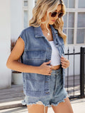 Pocketed Button Up Sleeveless Denim Jacket - Trendsi - Flyclothing LLC