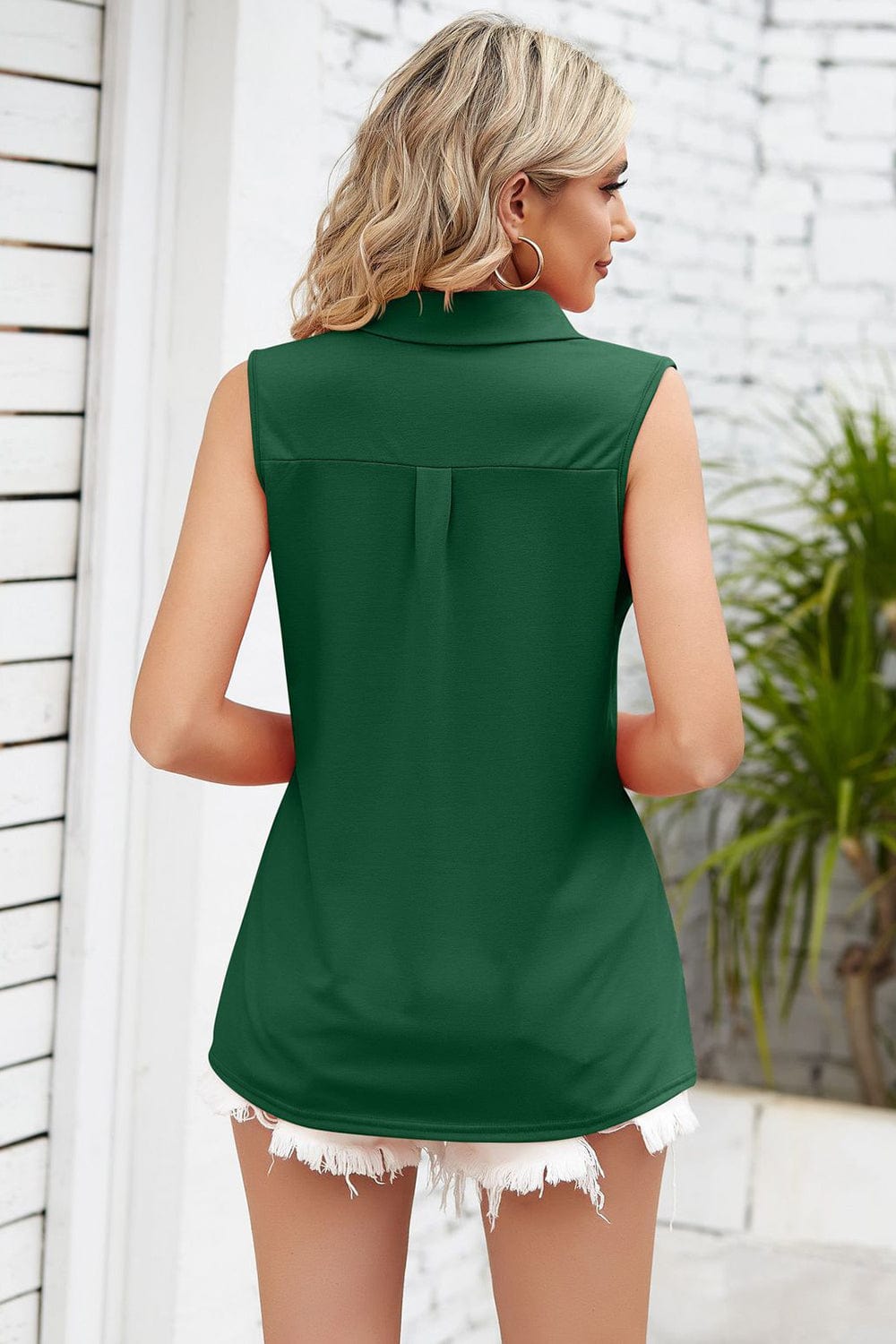 Ruched Johnny Collar Tank - Trendsi