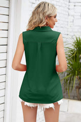 Ruched Johnny Collar Tank - Trendsi - Flyclothing LLC