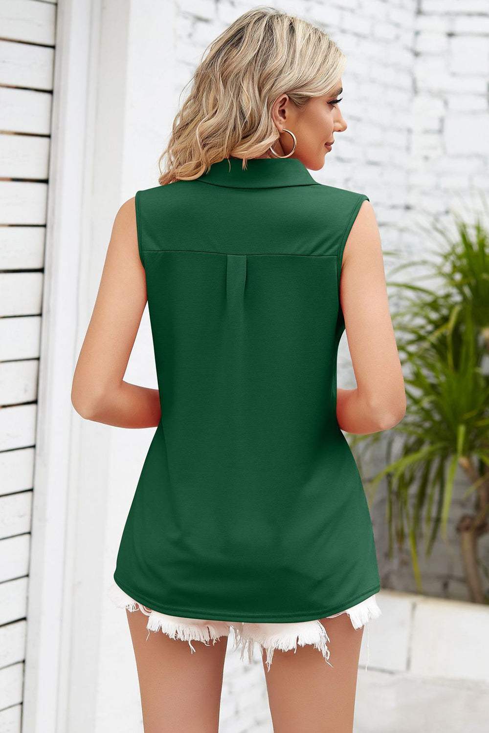 Ruched Johnny Collar Tank - Trendsi - Flyclothing LLC