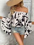 Printed Off-Shoulder Bell Sleeve Blouse - Trendsi - Flyclothing LLC