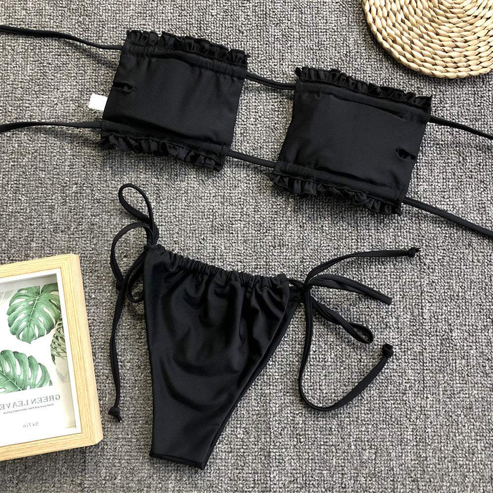 Frill Trim Ruched Bikini Set - Trendsi - Flyclothing LLC