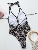 Leopard Halter Neck Ring Detail One-Piece Swimsuit - Trendsi - Flyclothing LLC