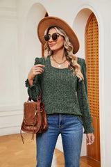 Square Neck Puff Sleeve Top - Trendsi - Flyclothing LLC